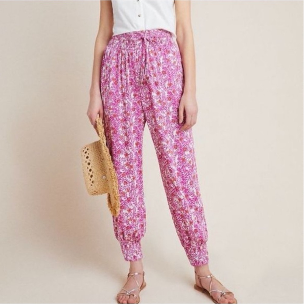 Anthropologie Smocked Floral Print Joggers